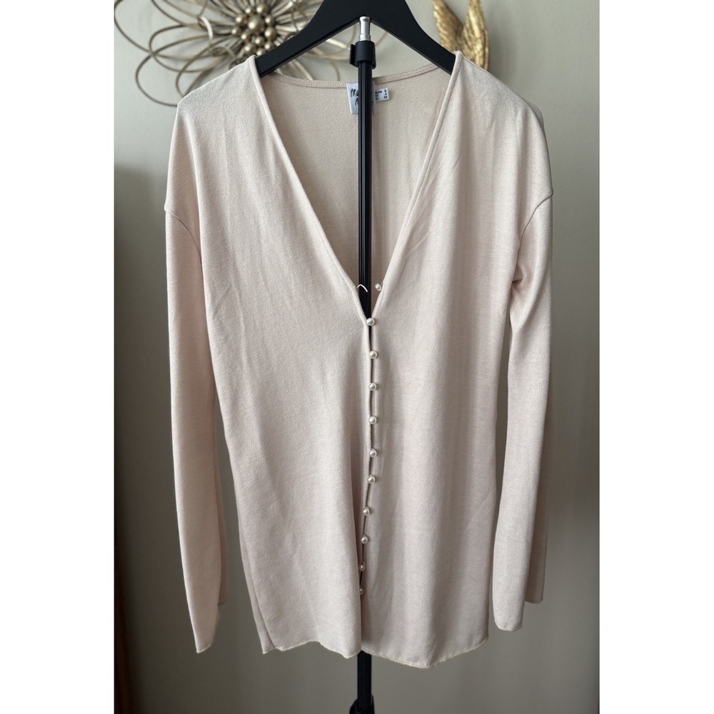 Princess Polly Cardigan Top Womens US 4 Beige Pearl Button Front Knit